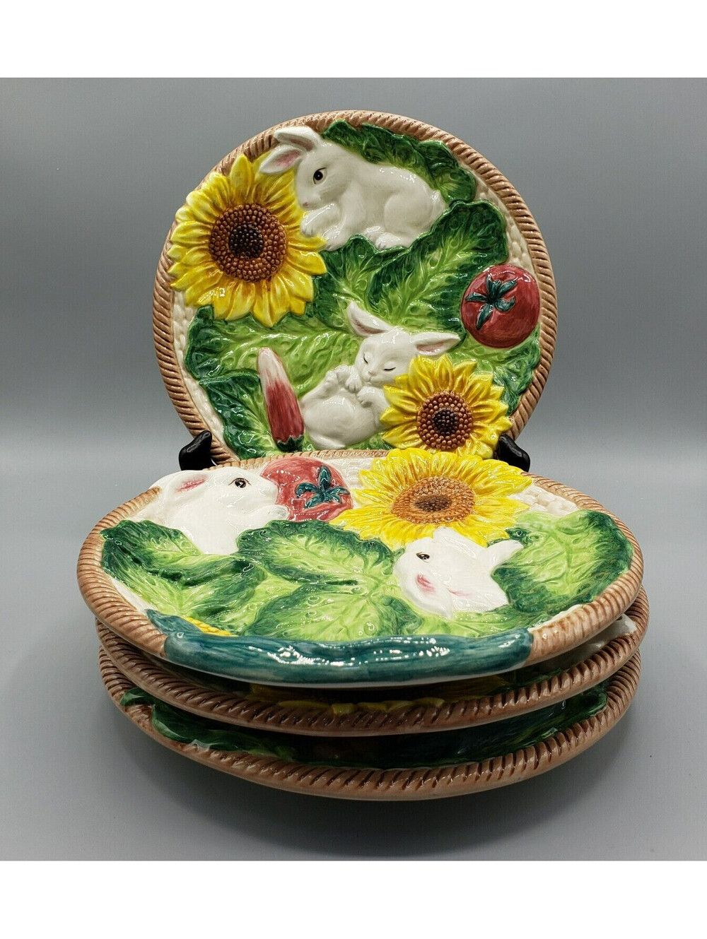 Vintage Easter Dessert Salad Plates Set of 4 Bunny Banquet NIB Strata Group